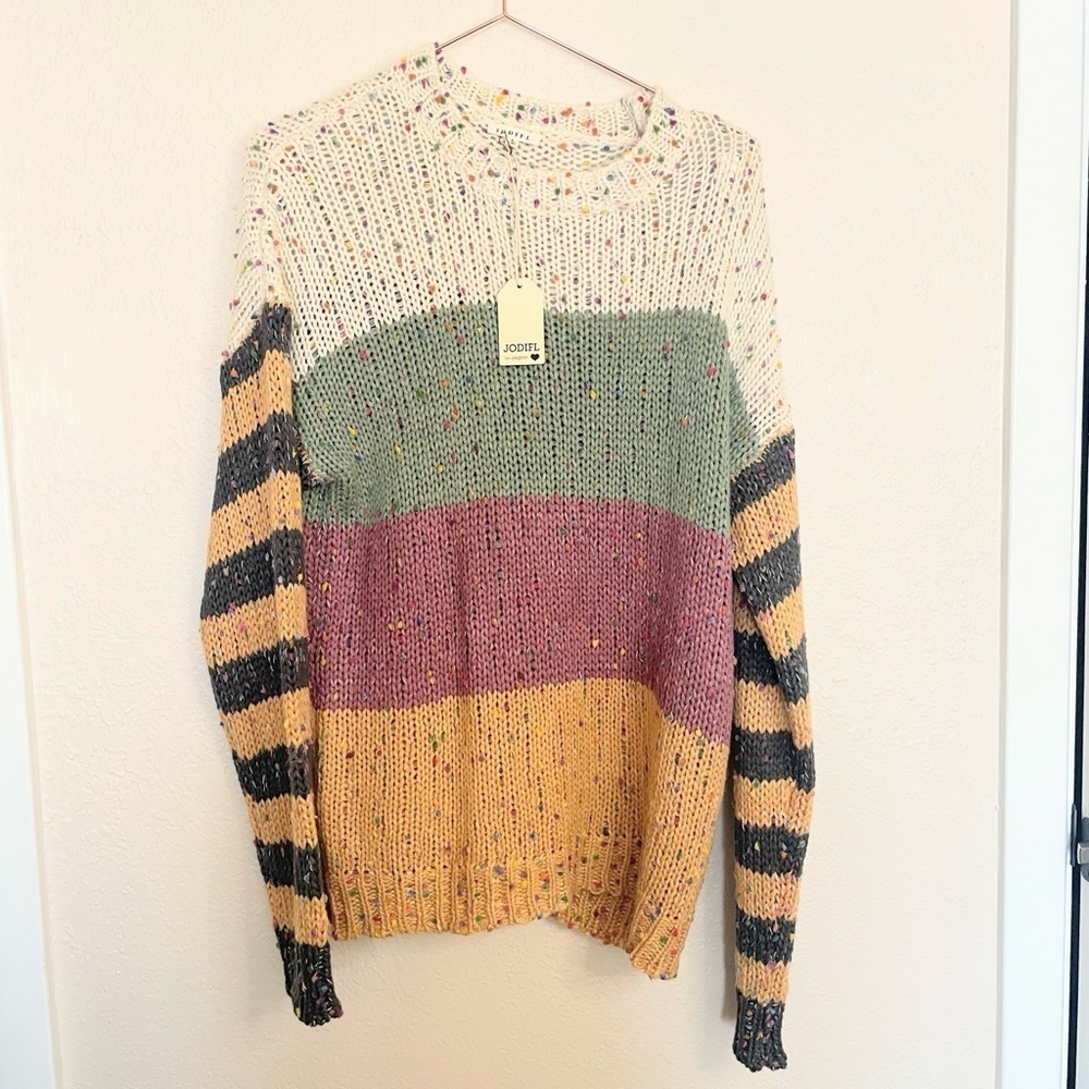JODIFL Colorblock Knit Sweater Confetti Yarn Oversized Boho Small